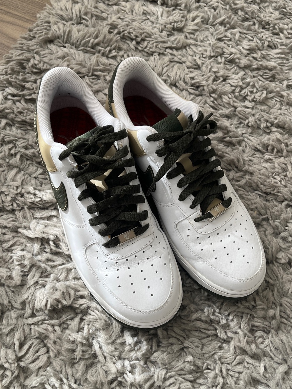 White Sneakers with Olive and Gold Accents